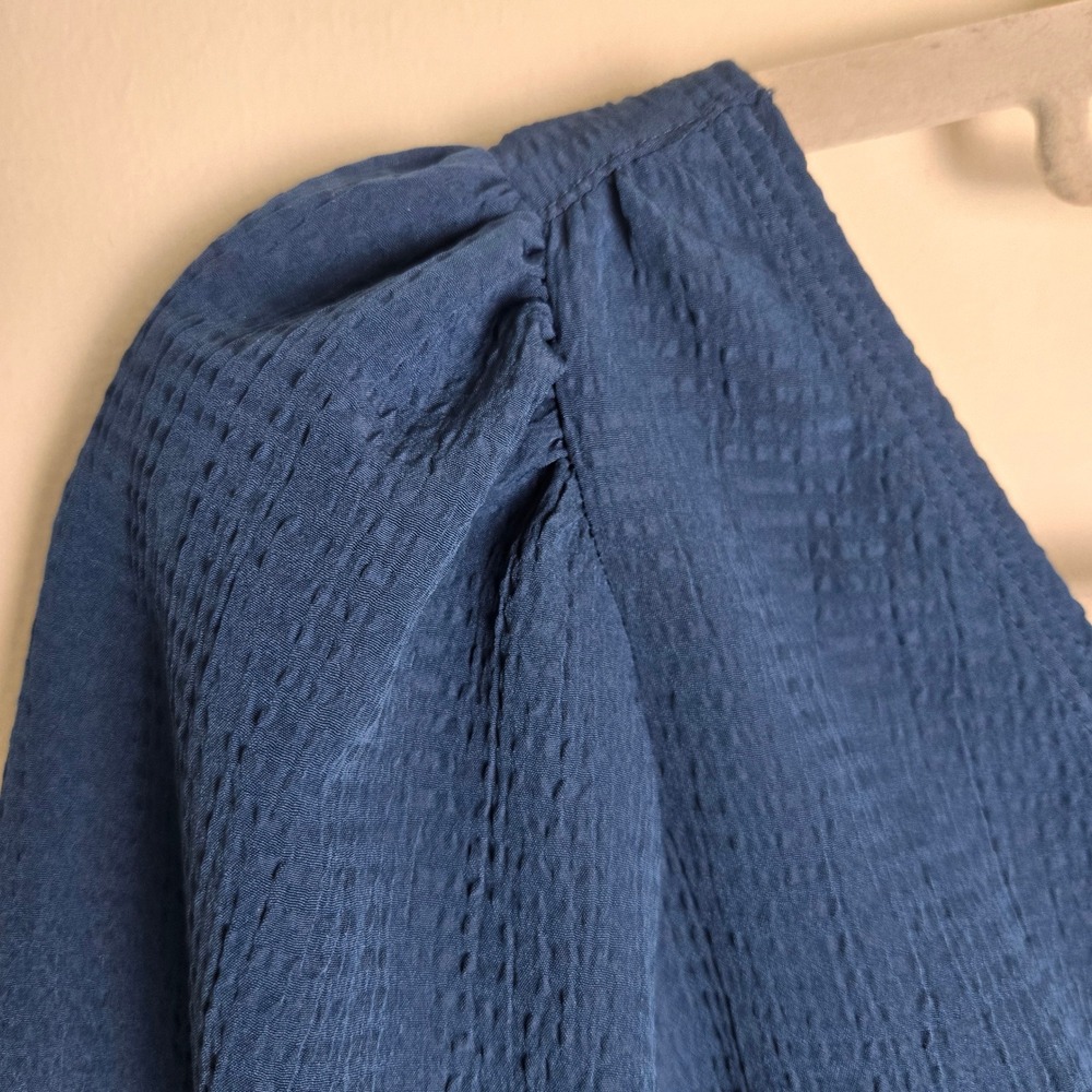 Madewell Navy Blue Seersucker Peasant Boho V-Neck Puff Sleeve Top XXS - Picture 5 of 6